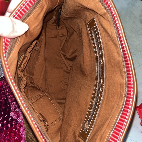 Stone Mountain shoulder bag NWT vinyl coated canvas vegan leather trim Red - Picture 13 of 16